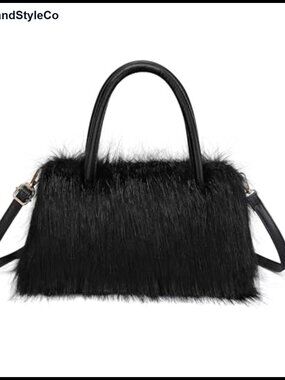 Faux Fur Tote Bag Faux Leather Trim Furry Shoulder Handbag